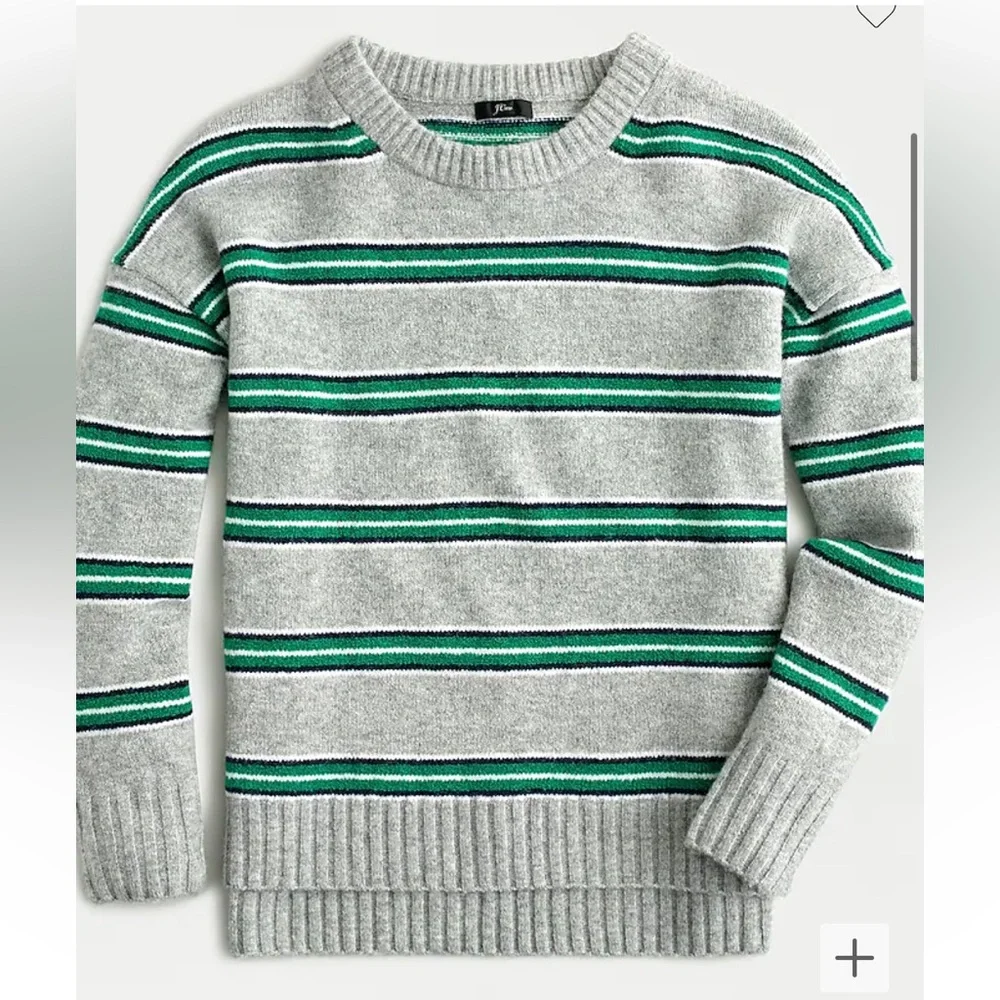 J. Crew Gray Crewneck Sweater with Green Stripes